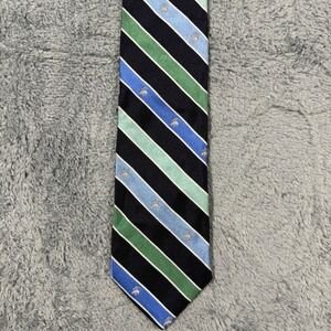 Vintage Brooks Brothers Striped Silk  Multicolor Logo All Over Print Made in USA